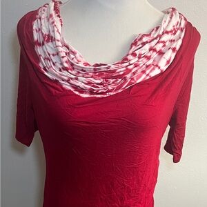SOFT‎ SURROUNDINGS Red Short Sleeve Size S Tie Dye Cowl Neck A8